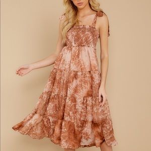 Find Yourself Rust Tie Dye Midi Dress